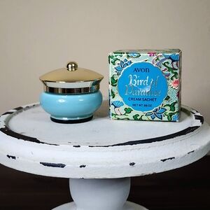 SOLD Vintage Avon Bird of Paradise Perfume Cream Sachet 50's Blue Collectable